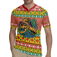 Hawaiian Pineapples Skull Rugby Jersey Mele Kalikimaka Palaka Quilt Pattern - Polynesian Pride