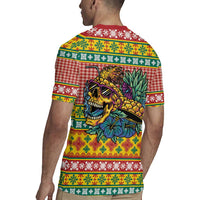 Hawaiian Pineapples Skull Rugby Jersey Mele Kalikimaka Palaka Quilt Pattern - Polynesian Pride