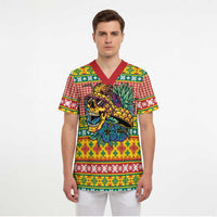 Hawaiian Pineapples Skull Scrub Top Mele Kalikimaka Palaka Quilt Pattern - Polynesian Pride