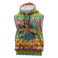 Hawaiian Pineapples Skull Sleeveless Zip Hoodie Mele Kalikimaka Palaka Quilt Pattern LT9 Yellow - Polynesian Pride