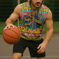 Hawaiian Pineapples Skull Sleeveless Zip Hoodie Mele Kalikimaka Palaka Quilt Pattern LT9 - Polynesian Pride