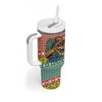 Hawaiian Pineapples Skull Tumbler With Handle Mele Kalikimaka Palaka Quilt Pattern - Polynesian Pride