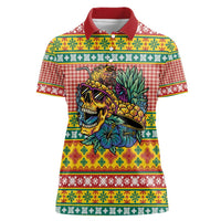 Hawaiian Pineapples Skull Women Polo Shirt Mele Kalikimaka Palaka Quilt Pattern LT9 Female Yellow - Polynesian Pride