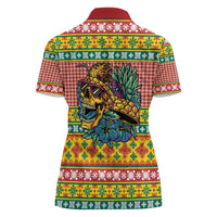 Hawaiian Pineapples Skull Women Polo Shirt Mele Kalikimaka Palaka Quilt Pattern LT9 - Polynesian Pride