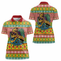Hawaiian Pineapples Skull Women Polo Shirt Mele Kalikimaka Palaka Quilt Pattern LT9 - Polynesian Pride