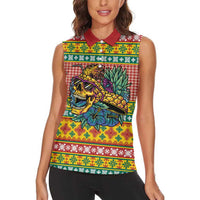 Hawaiian Pineapples Skull Women Sleeveless Polo Shirt Mele Kalikimaka Palaka Quilt Pattern - Polynesian Pride