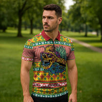 Hawaiian Pineapples Skull Zipper Polo Shirt Mele Kalikimaka Palaka Quilt Pattern - Polynesian Pride