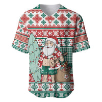 Hawaiian Funny Santa Surf Baseball Jersey Mele Kalikimaka Palaka Quilt Pattern LT9 Green - Polynesian Pride