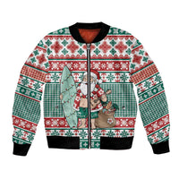 Hawaiian Funny Santa Surf Bomber Jacket Mele Kalikimaka Palaka Quilt Pattern - Polynesian Pride