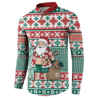 Hawaiian Funny Santa Surf Button Sweatshirt Mele Kalikimaka Palaka Quilt Pattern - Polynesian Pride