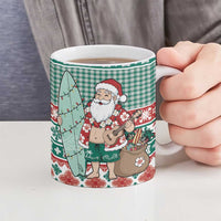 Hawaiian Funny Santa Surf Ceramic Mug Mele Kalikimaka Palaka Quilt Pattern - Polynesian Pride