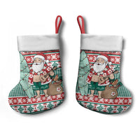 Hawaiian Funny Santa Surf Christmas Stocking Mele Kalikimaka Palaka Quilt Pattern - Polynesian Pride