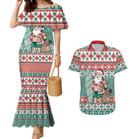 Hawaiian Funny Santa Surf Couples Matching Mermaid Dress and Hawaiian Shirt Mele Kalikimaka Palaka Quilt Pattern LT9 Green - Polynesian Pride