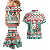 Hawaiian Funny Santa Surf Couples Matching Mermaid Dress and Hawaiian Shirt Mele Kalikimaka Palaka Quilt Pattern LT9 - Polynesian Pride