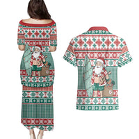 Hawaiian Funny Santa Surf Couples Matching Puletasi and Hawaiian Shirt Mele Kalikimaka Palaka Quilt Pattern - Polynesian Pride