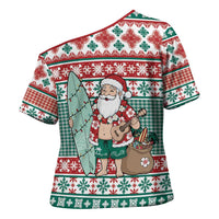 Hawaiian Funny Santa Surf Cross Shoulder Shirt Mele Kalikimaka Palaka Quilt Pattern LT9 - Polynesian Pride