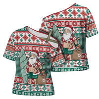 Hawaiian Funny Santa Surf Cross Shoulder Shirt Mele Kalikimaka Palaka Quilt Pattern - Polynesian Pride