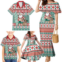 Hawaiian Funny Santa Surf Family Matching Mermaid Dress and Hawaiian Shirt Mele Kalikimaka Palaka Quilt Pattern - Polynesian Pride