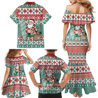 Hawaiian Funny Santa Surf Family Matching Mermaid Dress and Hawaiian Shirt Mele Kalikimaka Palaka Quilt Pattern - Polynesian Pride