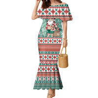 Hawaiian Funny Santa Surf Family Matching Mermaid Dress and Hawaiian Shirt Mele Kalikimaka Palaka Quilt Pattern - Polynesian Pride