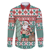 Hawaiian Funny Santa Surf Family Matching Off The Shoulder Long Sleeve Dress and Hawaiian Shirt Mele Kalikimaka Palaka Quilt Pattern - Polynesian Pride