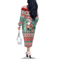 Hawaiian Funny Santa Surf Family Matching Off The Shoulder Long Sleeve Dress and Hawaiian Shirt Mele Kalikimaka Palaka Quilt Pattern - Polynesian Pride