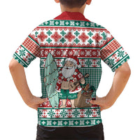 Hawaiian Funny Santa Surf Family Matching Off Shoulder Maxi Dress and Hawaiian Shirt Mele Kalikimaka Palaka Quilt Pattern - Polynesian Pride