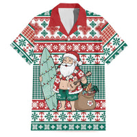 Hawaiian Funny Santa Surf Family Matching Off Shoulder Short Dress and Hawaiian Shirt Mele Kalikimaka Palaka Quilt Pattern - Polynesian Pride
