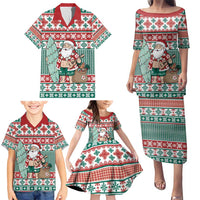 Hawaiian Funny Santa Surf Family Matching Puletasi and Hawaiian Shirt Mele Kalikimaka Palaka Quilt Pattern - Polynesian Pride