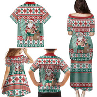 Hawaiian Funny Santa Surf Family Matching Puletasi and Hawaiian Shirt Mele Kalikimaka Palaka Quilt Pattern - Polynesian Pride