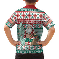 Hawaiian Funny Santa Surf Family Matching Tank Maxi Dress and Hawaiian Shirt Mele Kalikimaka Palaka Quilt Pattern - Polynesian Pride