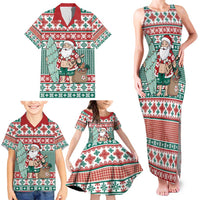 Hawaiian Funny Santa Surf Family Matching Tank Maxi Dress and Hawaiian Shirt Mele Kalikimaka Palaka Quilt Pattern - Polynesian Pride