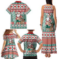 Hawaiian Funny Santa Surf Family Matching Tank Maxi Dress and Hawaiian Shirt Mele Kalikimaka Palaka Quilt Pattern - Polynesian Pride