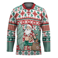 Hawaiian Funny Santa Surf Hockey Jersey Mele Kalikimaka Palaka Quilt Pattern LT9 Unisex Green - Polynesian Pride