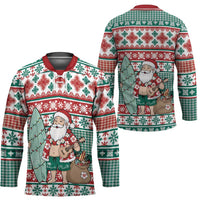 Hawaiian Funny Santa Surf Hockey Jersey Mele Kalikimaka Palaka Quilt Pattern LT9 - Polynesian Pride