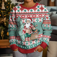 Hawaiian Funny Santa Surf Kid Ugly Christmas Sweater Mele Kalikimaka Palaka Quilt Pattern - Polynesian Pride