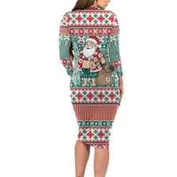 Hawaiian Funny Santa Surf Long Sleeve Bodycon Dress Mele Kalikimaka Palaka Quilt Pattern LT9 - Polynesian Pride