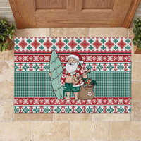 Hawaiian Funny Santa Surf Rubber Doormat Mele Kalikimaka Palaka Quilt Pattern - Polynesian Pride