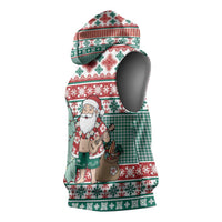 Hawaiian Funny Santa Surf Sleeveless Hoodie Mele Kalikimaka Palaka Quilt Pattern - Polynesian Pride