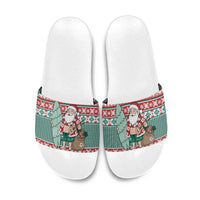 Hawaiian Funny Santa Surf Slide Sandals Mele Kalikimaka Palaka Quilt Pattern - Polynesian Pride