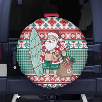 Hawaiian Funny Santa Surf Spare Tire Cover Mele Kalikimaka Palaka Quilt Pattern - Polynesian Pride