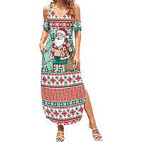 Hawaiian Funny Santa Surf Summer Maxi Dress Mele Kalikimaka Palaka Quilt Pattern LT9 Women Green - Polynesian Pride