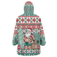 Hawaiian Funny Santa Surf Wearable Blanket Hoodie Mele Kalikimaka Palaka Quilt Pattern - Polynesian Pride