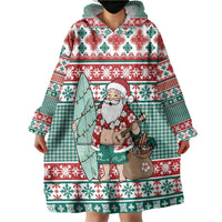 Hawaiian Funny Santa Surf Wearable Blanket Hoodie Mele Kalikimaka Palaka Quilt Pattern - Polynesian Pride