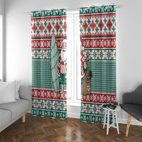 Hawaiian Funny Santa Surf Window Curtain Mele Kalikimaka Palaka Quilt Pattern - Polynesian Pride
