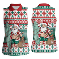 Hawaiian Funny Santa Surf Women Sleeveless Polo Shirt Mele Kalikimaka Palaka Quilt Pattern - Polynesian Pride