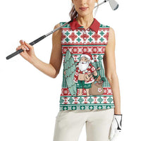 Hawaiian Funny Santa Surf Women Sleeveless Polo Shirt Mele Kalikimaka Palaka Quilt Pattern - Polynesian Pride