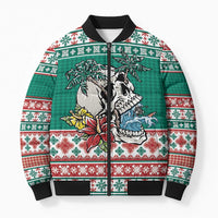 Hawaiian Skull Surfs Bomber Puffer Jacket Mele Kalikimaka Palaka Quilt Pattern - Polynesian Pride