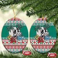 Hawaiian Skull Surfs Ceramic Ornament Mele Kalikimaka Palaka Quilt Pattern - Polynesian Pride