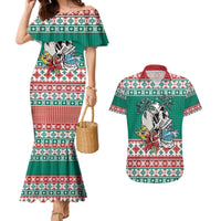 Hawaiian Skull Surfs Couples Matching Mermaid Dress and Hawaiian Shirt Mele Kalikimaka Palaka Quilt Pattern LT9 Green - Polynesian Pride
